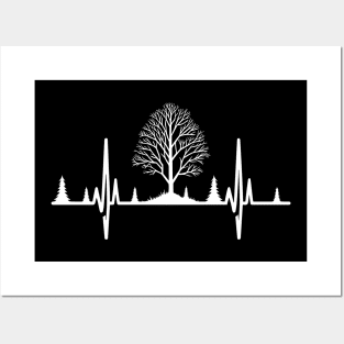 Nature & Tree Heartbeat EKG with Trees Line Art Posters and Art